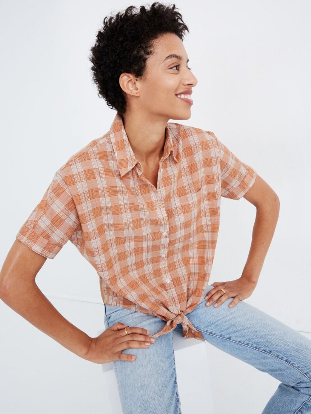 Madewell Short Sleeve Tie Front Plaid Shirt Colwell Plaid NWT!